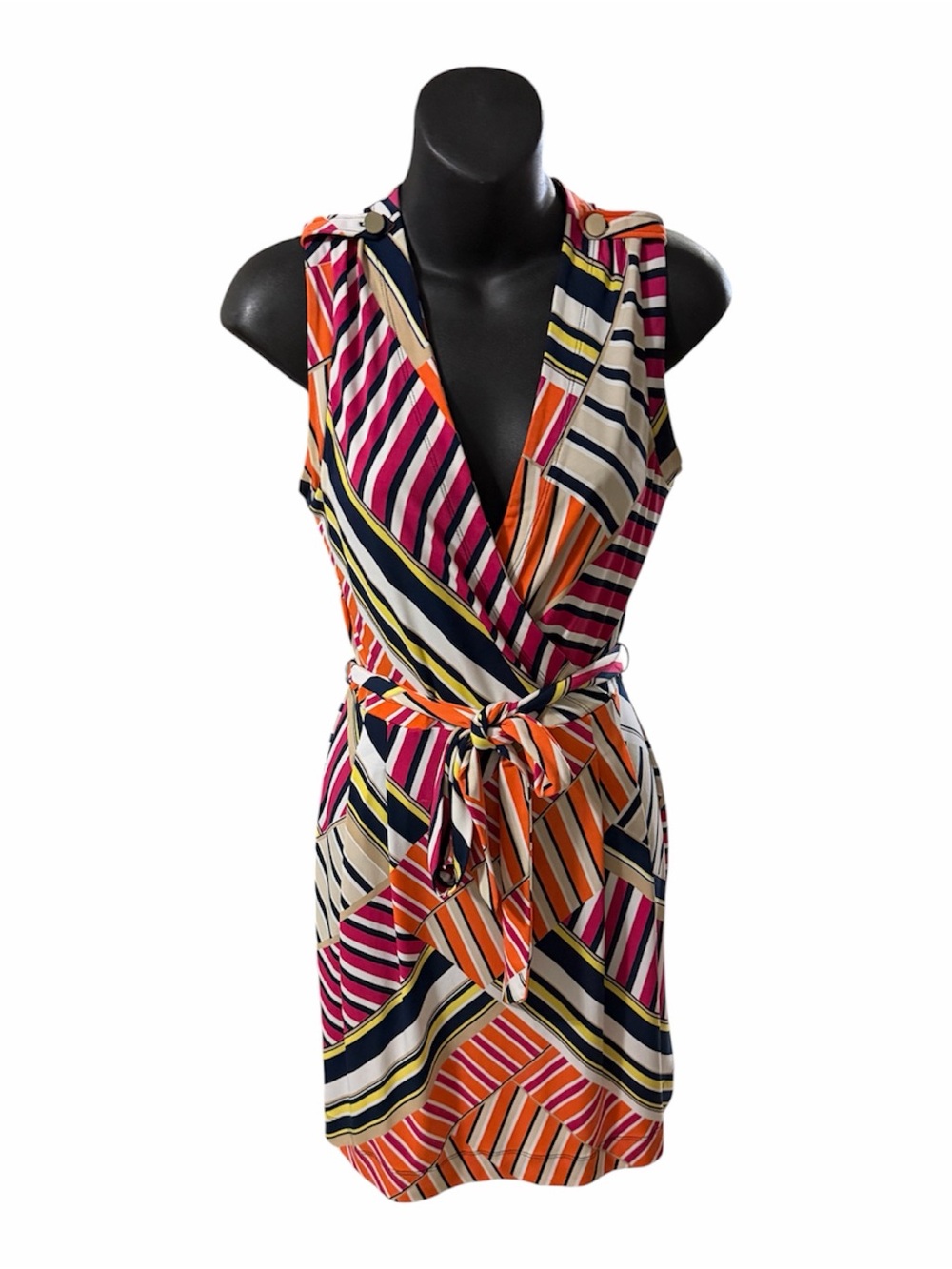 Banana Republic Sleeveless Midi Wrap Dress in Pink, Orange, Navy & Cream